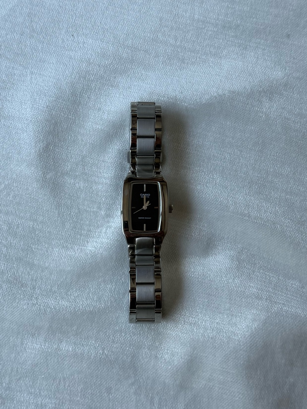 Casio Women's Silver Stainless Steel Bracelet Watch with Black Dial